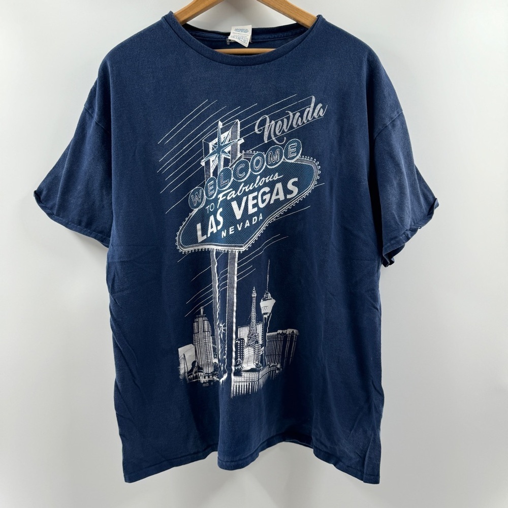 Vintage Welcome to Las Vegas Graphic Tee – Size XL, Delta Pro Weight, Navy Blue